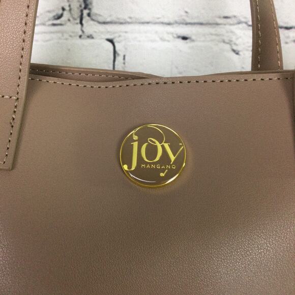 Joy Mangano Leather Double Handle Zipper Multiple Compartment Tan Tote Handbag - Picture 2 of 12